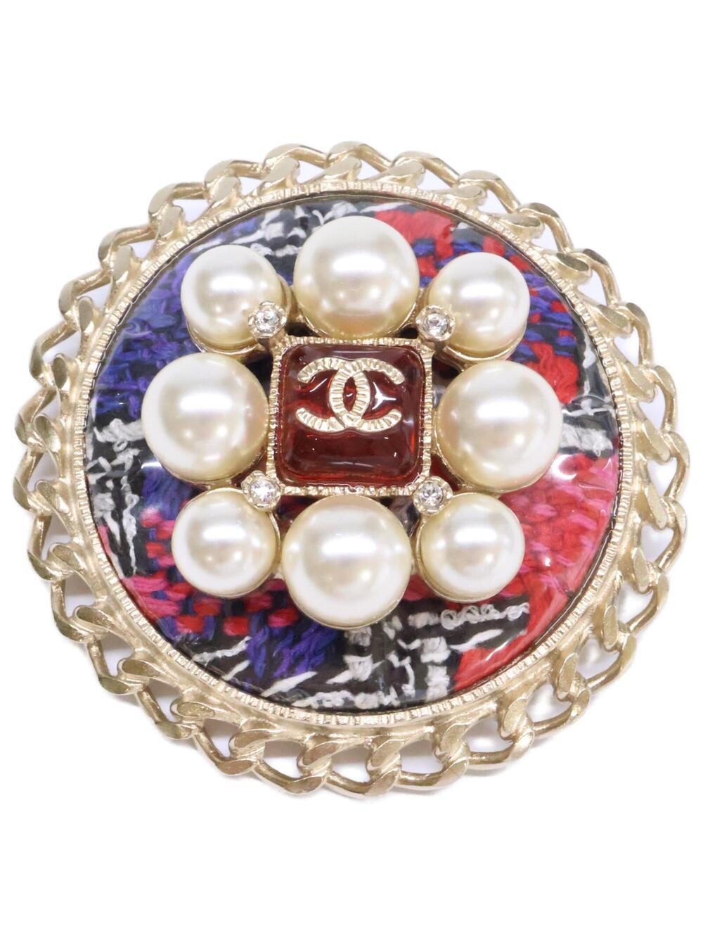 Chanel Cc Logo Round Brooch Metal #371549C10B